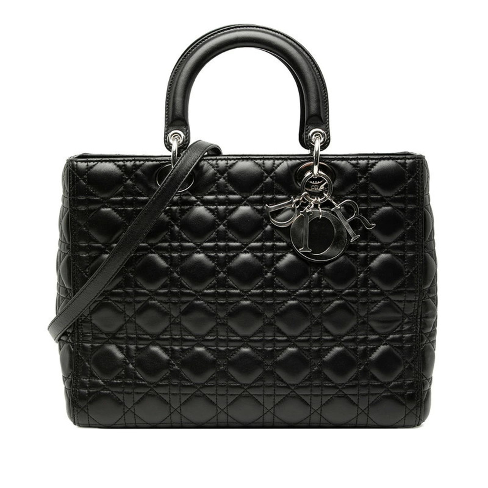 Dior Cannage Lady Handbag Shoulder Bag Black Lambskin